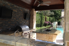 loggia bbq area trimmed with stacked stone