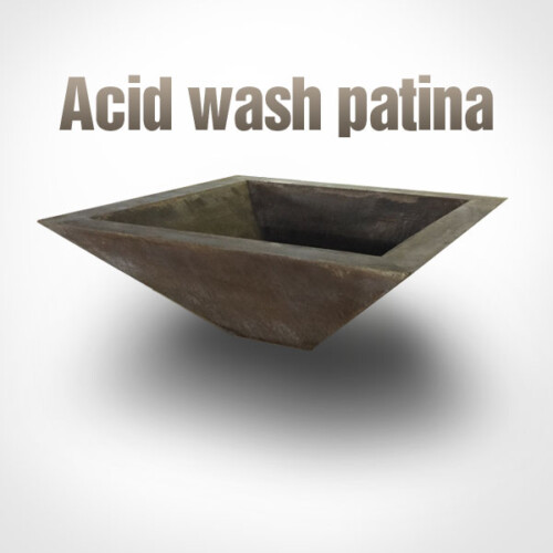 Square tapered concrete bowl acid wash patina