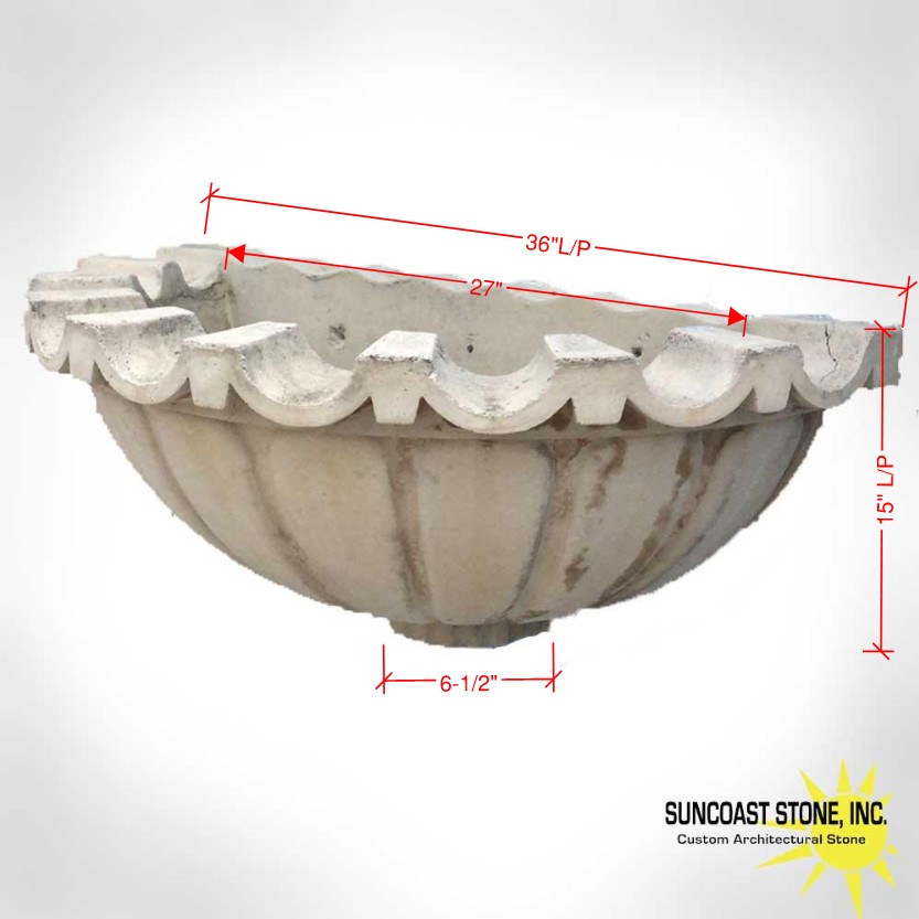 WBWL4 Scalloped Shell Wall Bowl with back 36 inch - Image 2