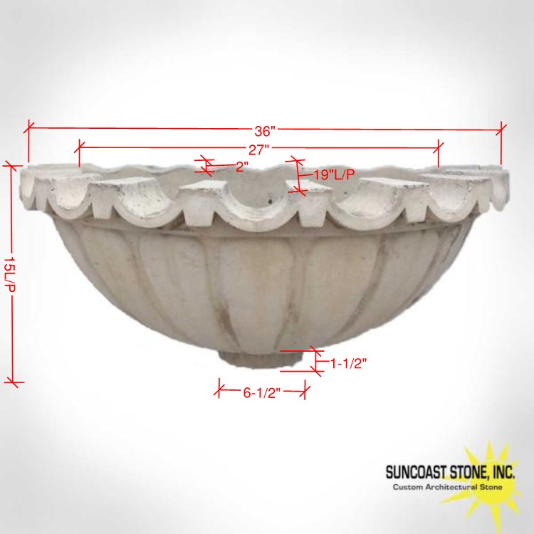 WBWL4 Scalloped Shell Wall Bowl with back 36 inch - Image 3