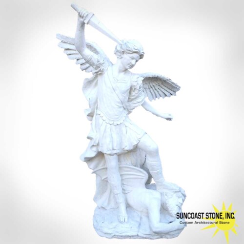 archangel michael with sword and satan statue