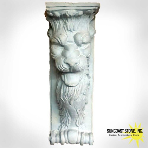 front view of asian lion with tongue out bracket corbel