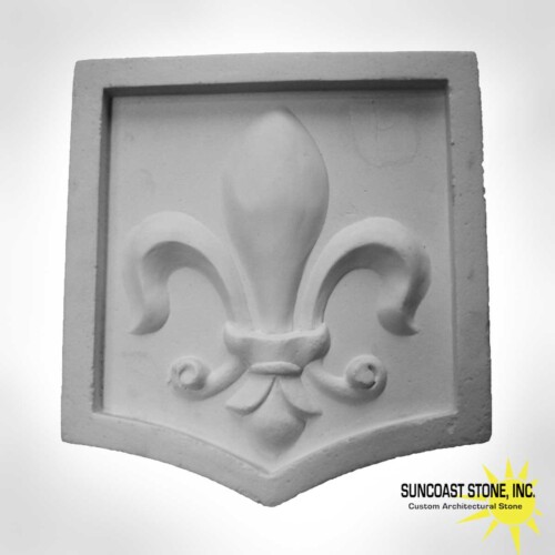 stone fleur-de-lis wall medallion / plaque / shield 9 inch